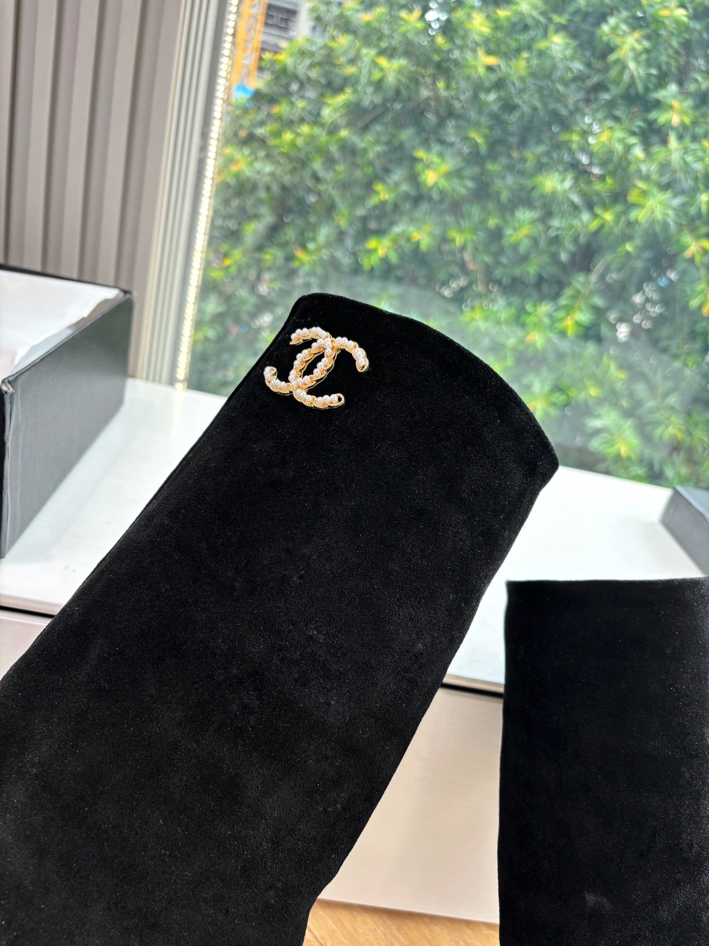 CC 25 High Boot Black Suede Grosgrain 430341