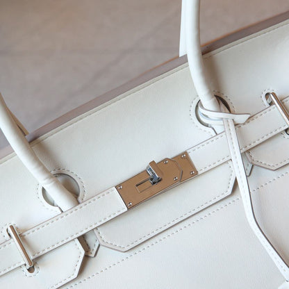 HM Shoulder Birkin 40cm White Clemence Leather Silver Hardware