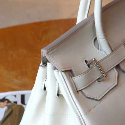 HM Shoulder Birkin 40cm White Clemence Leather Silver Hardware