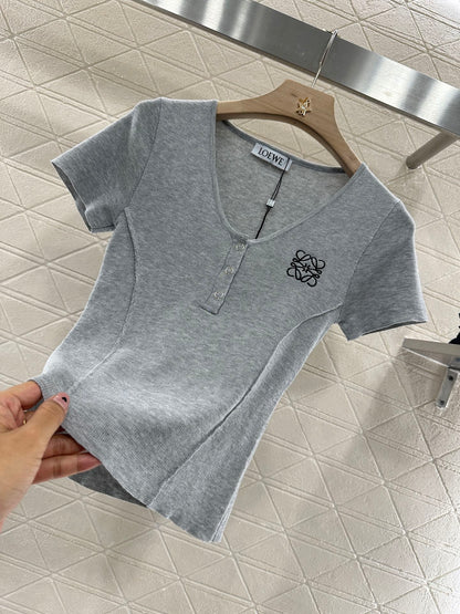 Loewe 25 T-Shirt V-Neck Grey Cotton