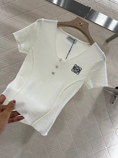 Loewe 25 T-Shirt V-Neck White Cotton