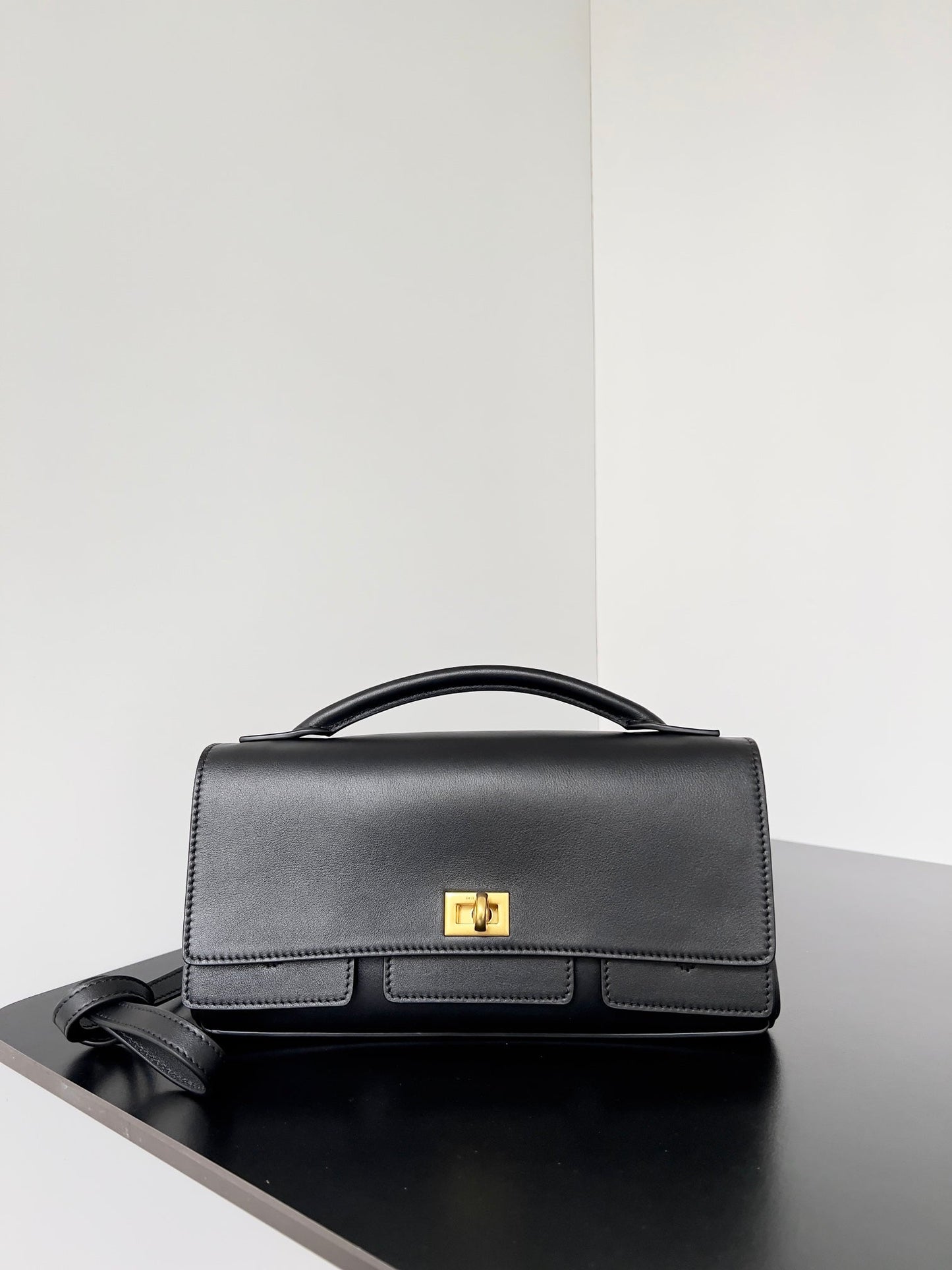 BEL AIR CLUTCH 27 IN BLACK NAPPA LAMBSKIN GOLD HARDWARE