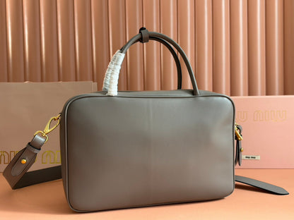 BEAU TOP HANDLE BAG 34 IN DARK GREY SMOOTH CALFSKIN