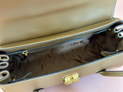 BEAU TOP HANDLE BAG 28 IN CHOCOLATE BROWN GLOSSY CALFSKIN GOLD HARDWARE