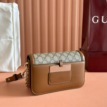 Gucci GO Small Shoulder Bag Brown mix Ebony Leather Canvas 248115