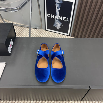 Alaila Criss Cross Ballet Flats In Blue Velvet 996045
