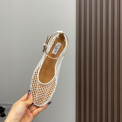 Alaila Mary Jane In White Mesh Fabric 996069