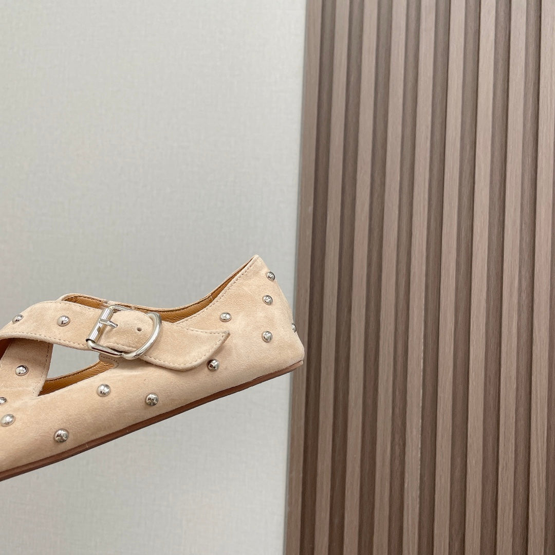 Alaia 2025 Criss Cross With Stud Ballet Flats Nude Suede 293206