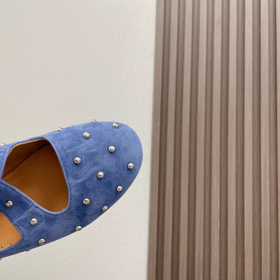 Alaia 2025 Criss Cross With Stud Ballet Flats Royal Blue Suede 293211