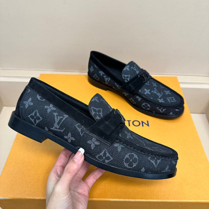 LV MAJOR LOAFERS IN BLACK MONOGRAM DENIM