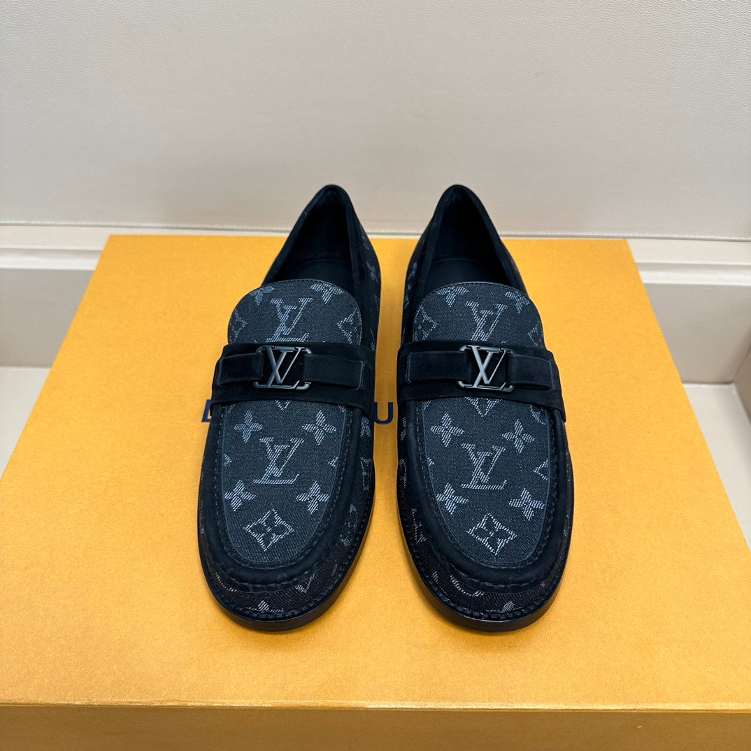 LV MAJOR LOAFERS IN BLACK MONOGRAM DENIM