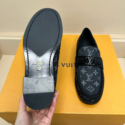 LV MAJOR LOAFERS IN BLACK MONOGRAM DENIM