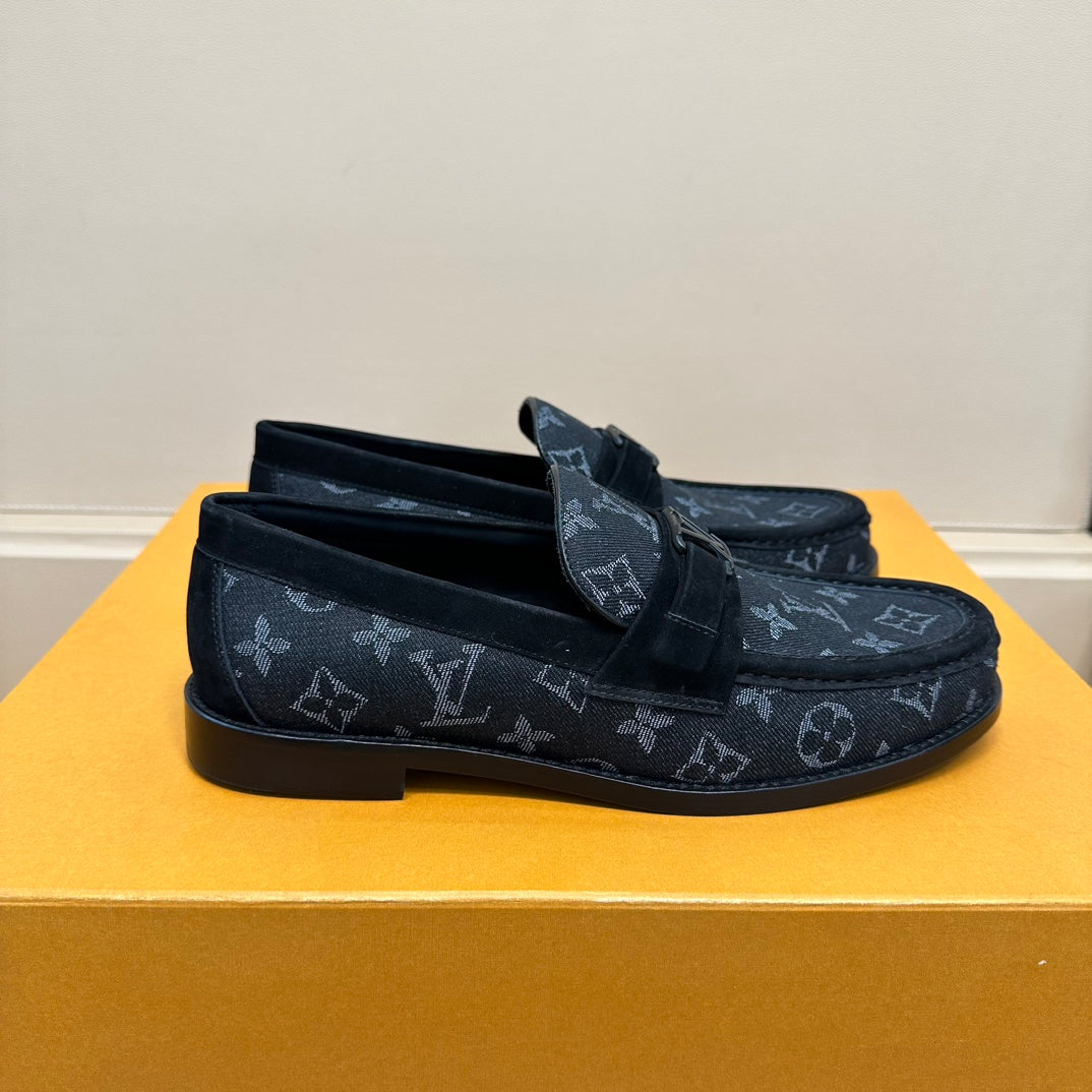 LV MAJOR LOAFERS IN BLACK MONOGRAM DENIM