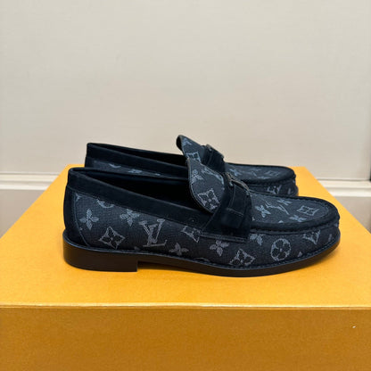 LV MAJOR LOAFERS IN BLACK MONOGRAM DENIM