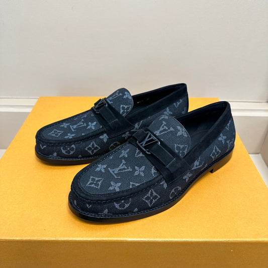 LV MAJOR LOAFERS IN BLACK MONOGRAM DENIM