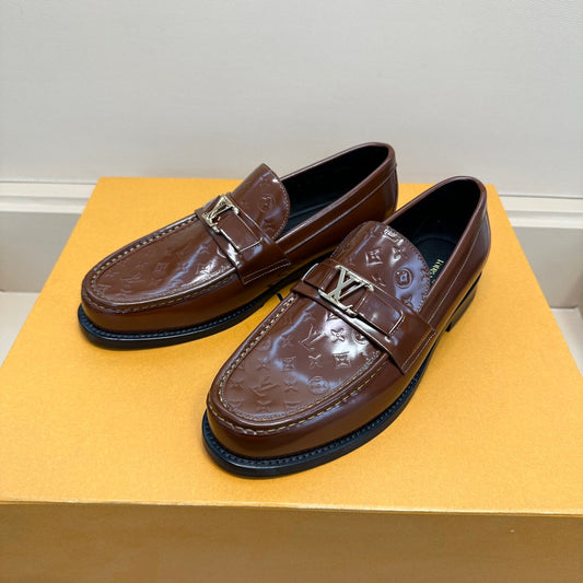 LV MAJOR LOAFER GLOSSY CHOCOLATE BROWN EMBOSSED CALFSKIN
