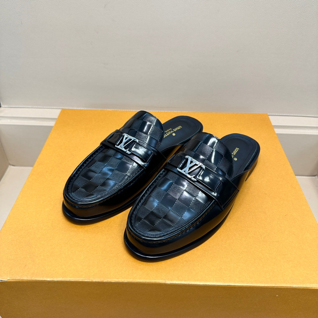 LV EASY MULE IN DAMIER BLACK CALFSKIN