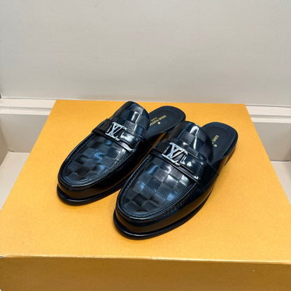 LV EASY MULE IN DAMIER BLACK CALFSKIN