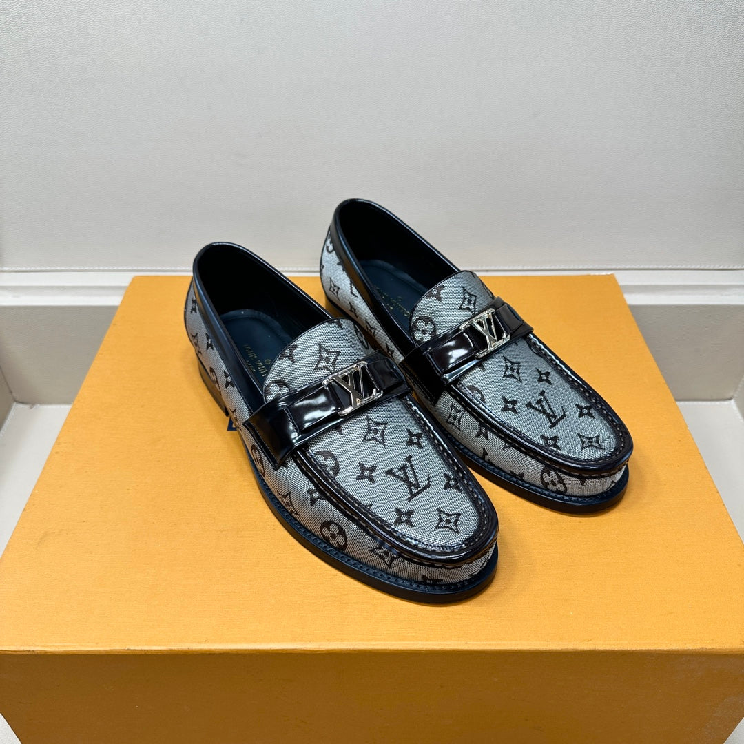 LV LOAFERS IN GREY MONOGRAM JACQUARD