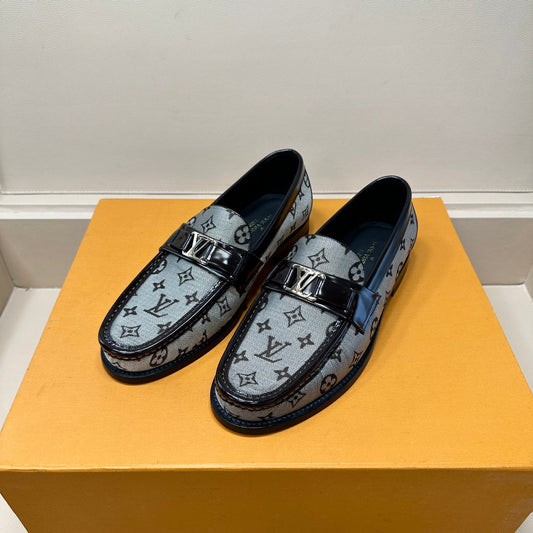 LV LOAFERS IN GREY MONOGRAM JACQUARD
