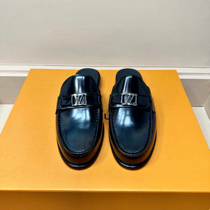 LV EASY MULE IN GLOSSY BLACK CALFSKIN