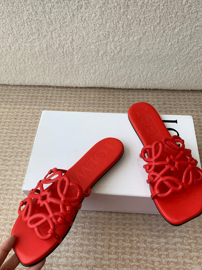 Loewe 25 Petal Anagram Slides Red Cowhide