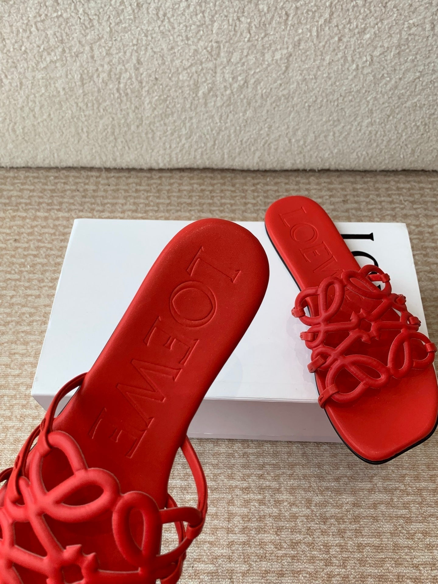Loewe 25 Petal Anagram Slides Red Cowhide