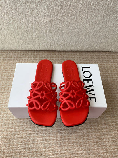 Loewe 25 Petal Anagram Slides Red Cowhide