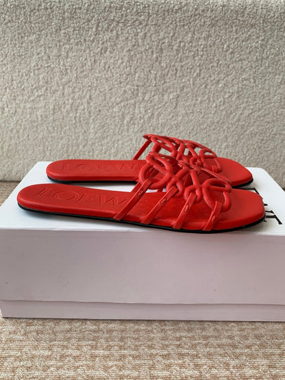 Loewe 25 Petal Anagram Slides Red Cowhide
