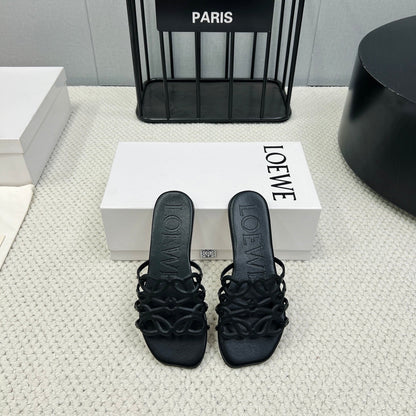 Loewe 25 Petal Anagram Slides Black Cowhide