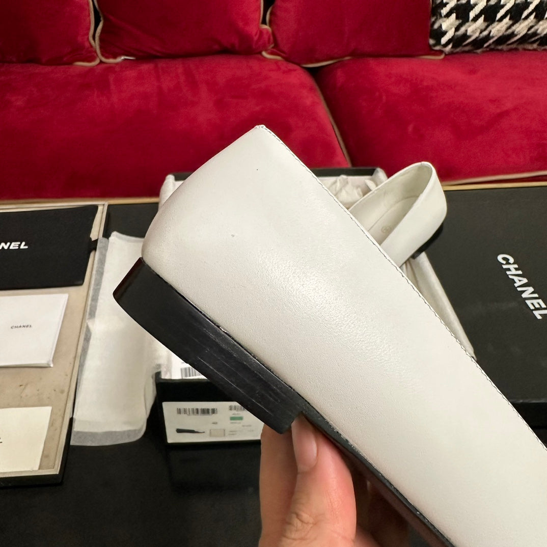 ballet flat black flower white calfskin