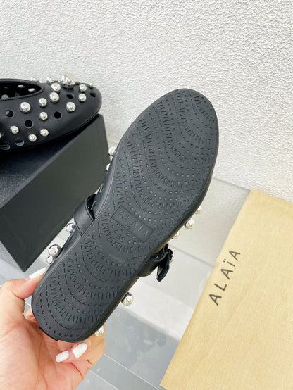 Alaila Ballet Flats In Black Lambskin Beaded  897246