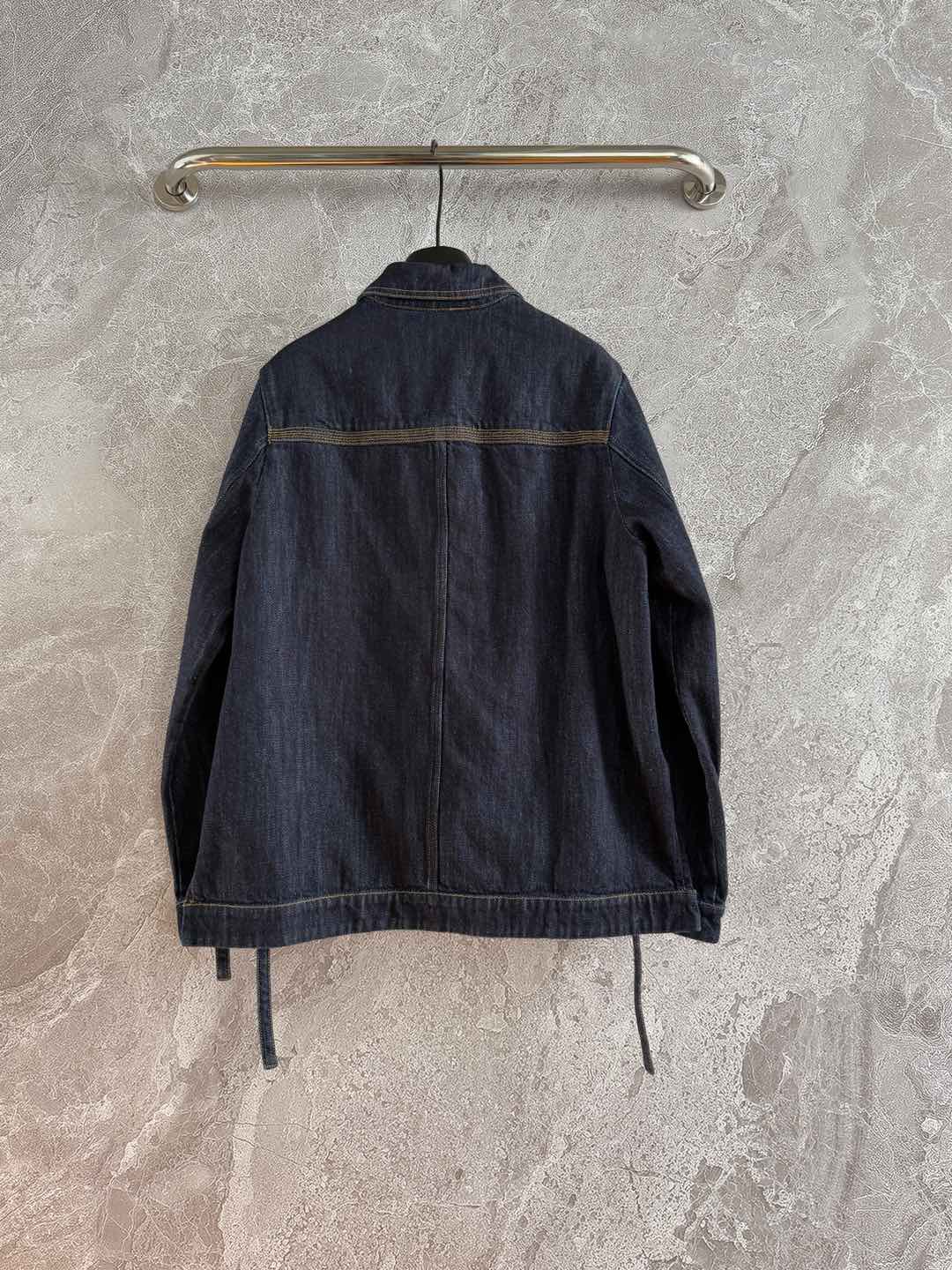 Loewe Pocket Leather Jacket Dark Blue Denim Cotton