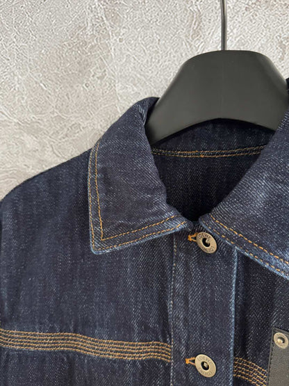 Loewe Pocket Leather Jacket Dark Blue Denim Cotton