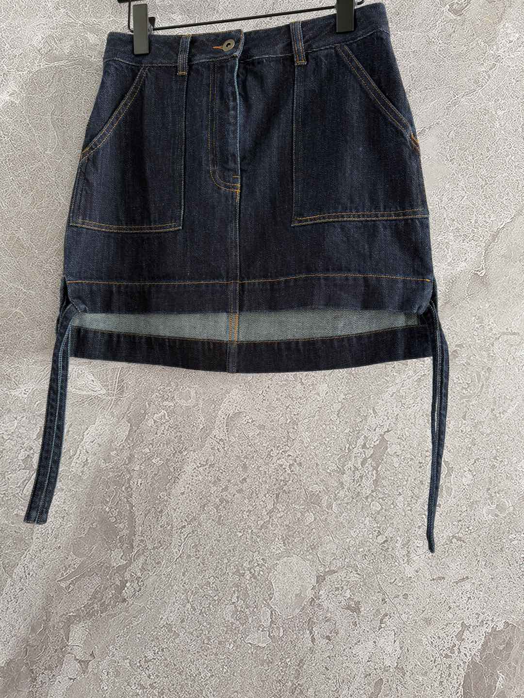 Loewe Pocket Leather Skirt Dark Blue Denim Cotton