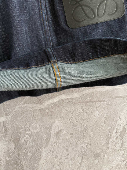 Loewe Pocket Leather Skirt Dark Blue Denim Cotton