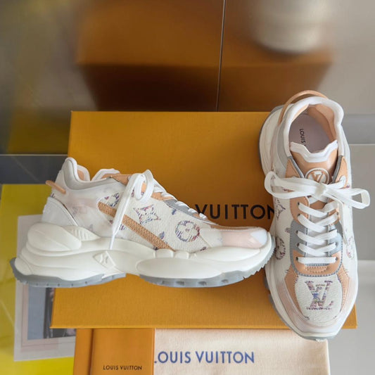 LV Run 55 Sneaker 55mm White Mix Brown Beige Monogram Jacquard Fabric
