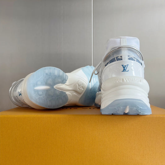 LV Run 55 Sneaker 55mm Light Blue Mix White Monogram Jacquard Fabric