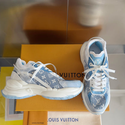 LV Run 55 Sneaker 55mm Light Blue Mix White Monogram Jacquard Fabric