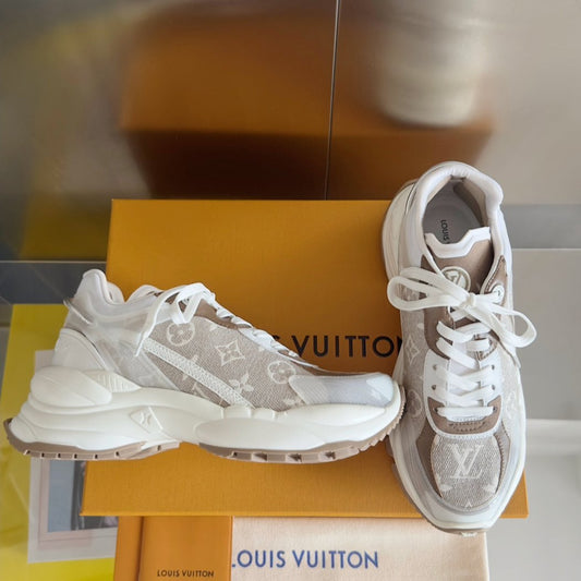 LV Run 55 Sneaker 55mm Brown Mix White Monogram Jacquard Fabric