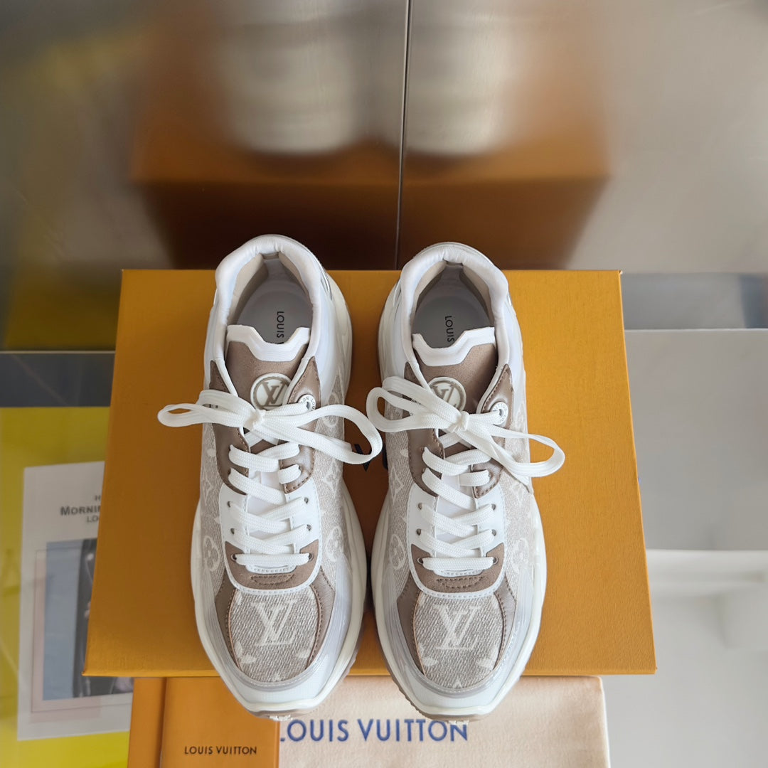 LV Run 55 Sneaker 55mm Brown Mix White Monogram Jacquard Fabric