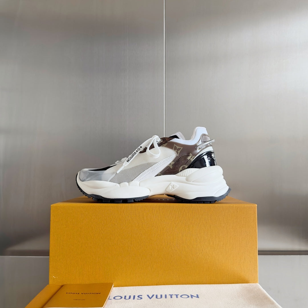 LV Run 55 Sneaker 55mm White Mix Brown Black Monogram Polyester Mesh Fabric