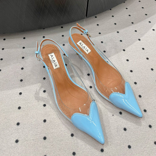 Alaila Le Cœur Slingbacks 60mm In Could Blue Glossy Lambskin  954835