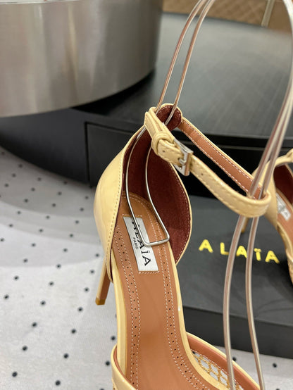 Alaila High Fishnet Pumps 90mm In Light Yellow Mesh Fabric 954852