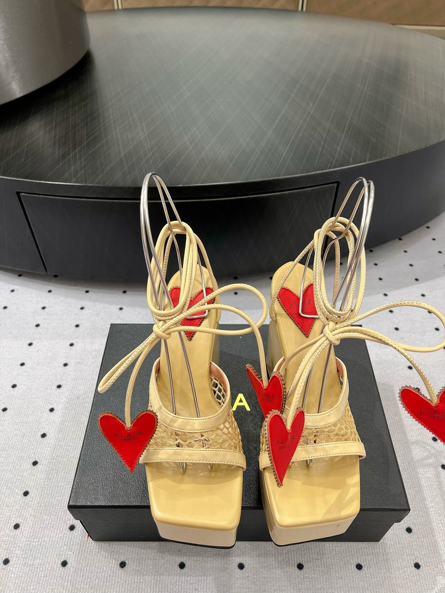 Alaila High Sandal 115mm In Light Yellow Mesh Fabric  954860