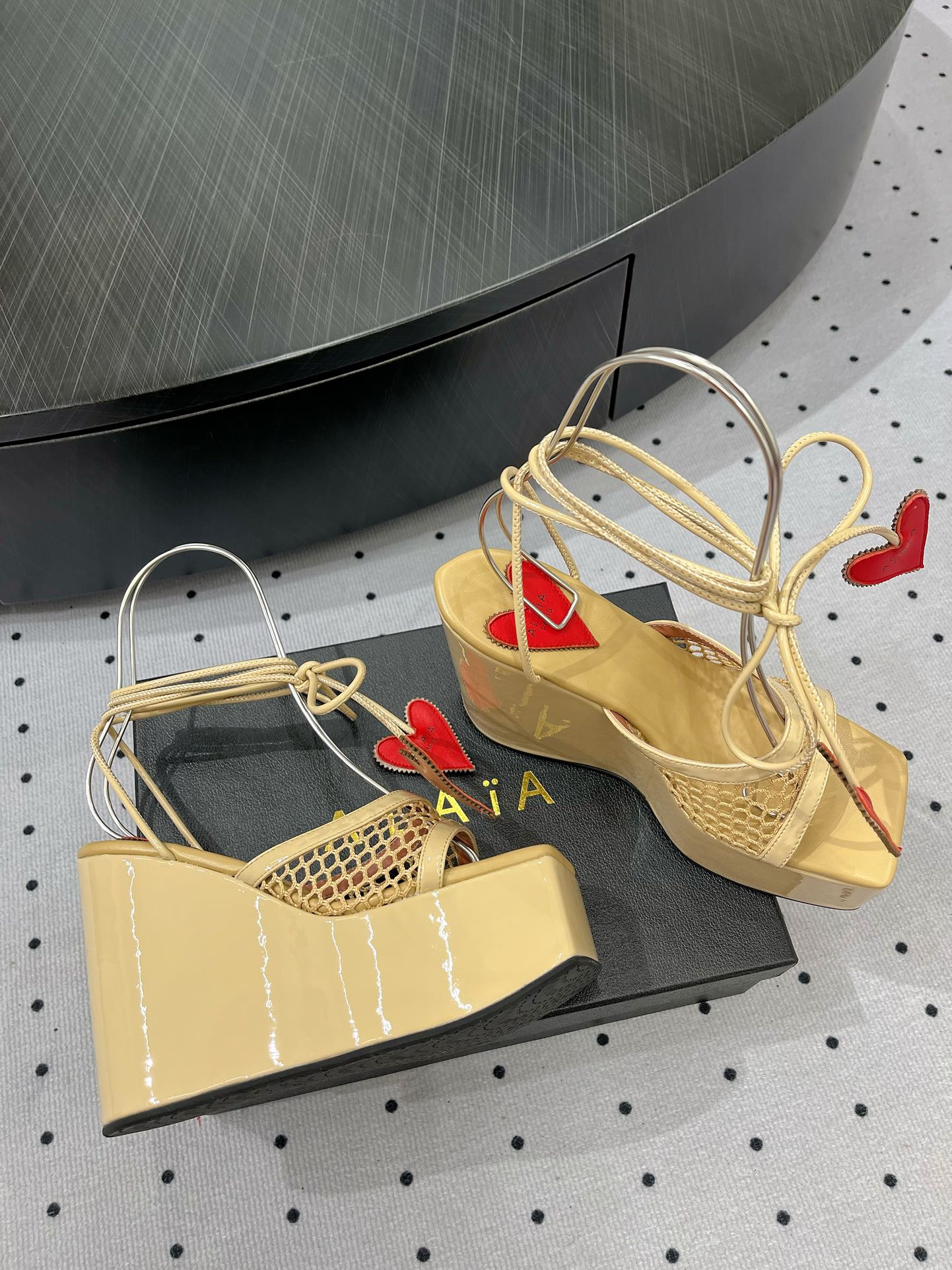 Alaila High Sandal 115mm In Light Yellow Mesh Fabric  954860