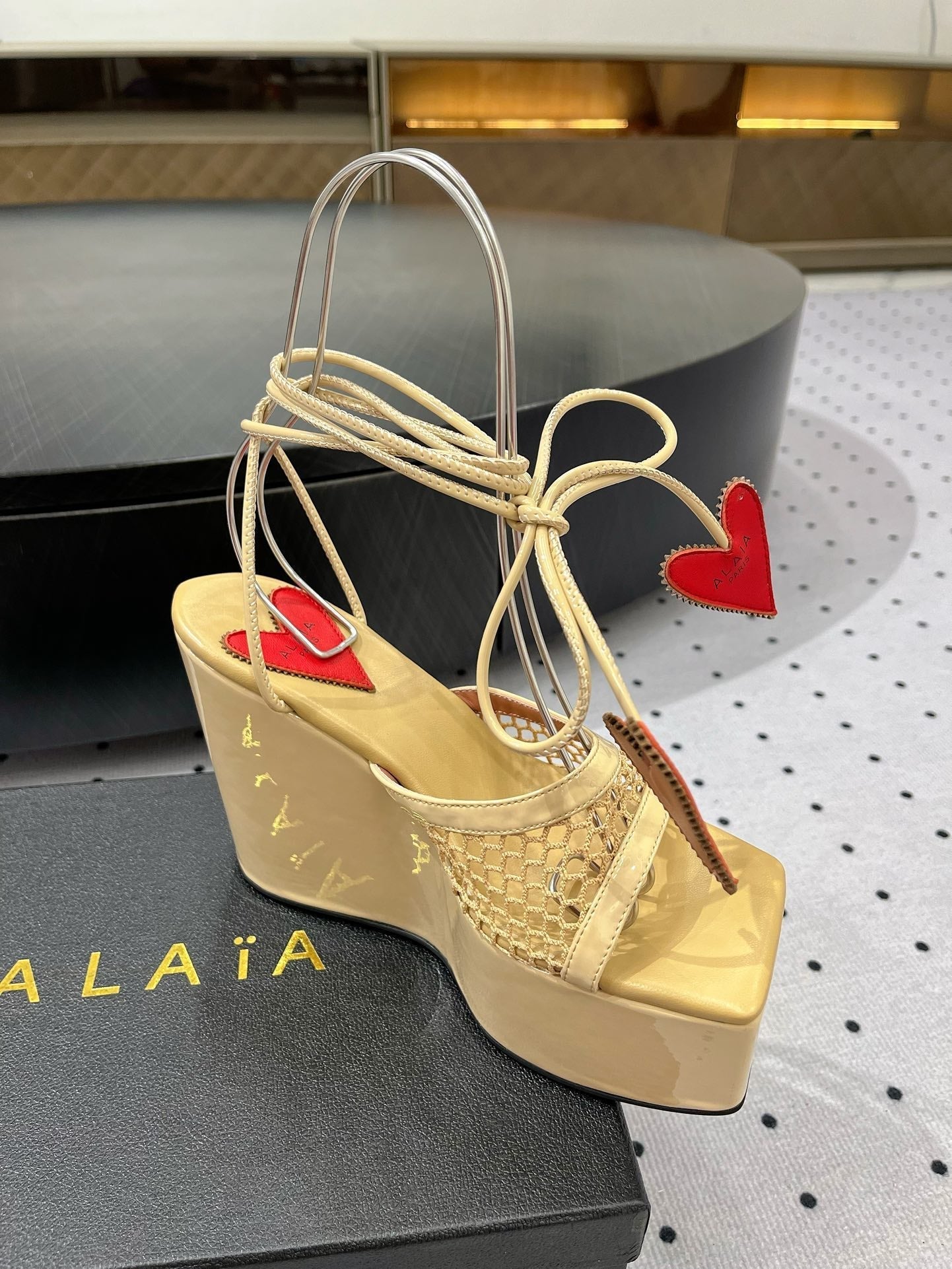 Alaila High Sandal 115mm In Light Yellow Mesh Fabric  954860