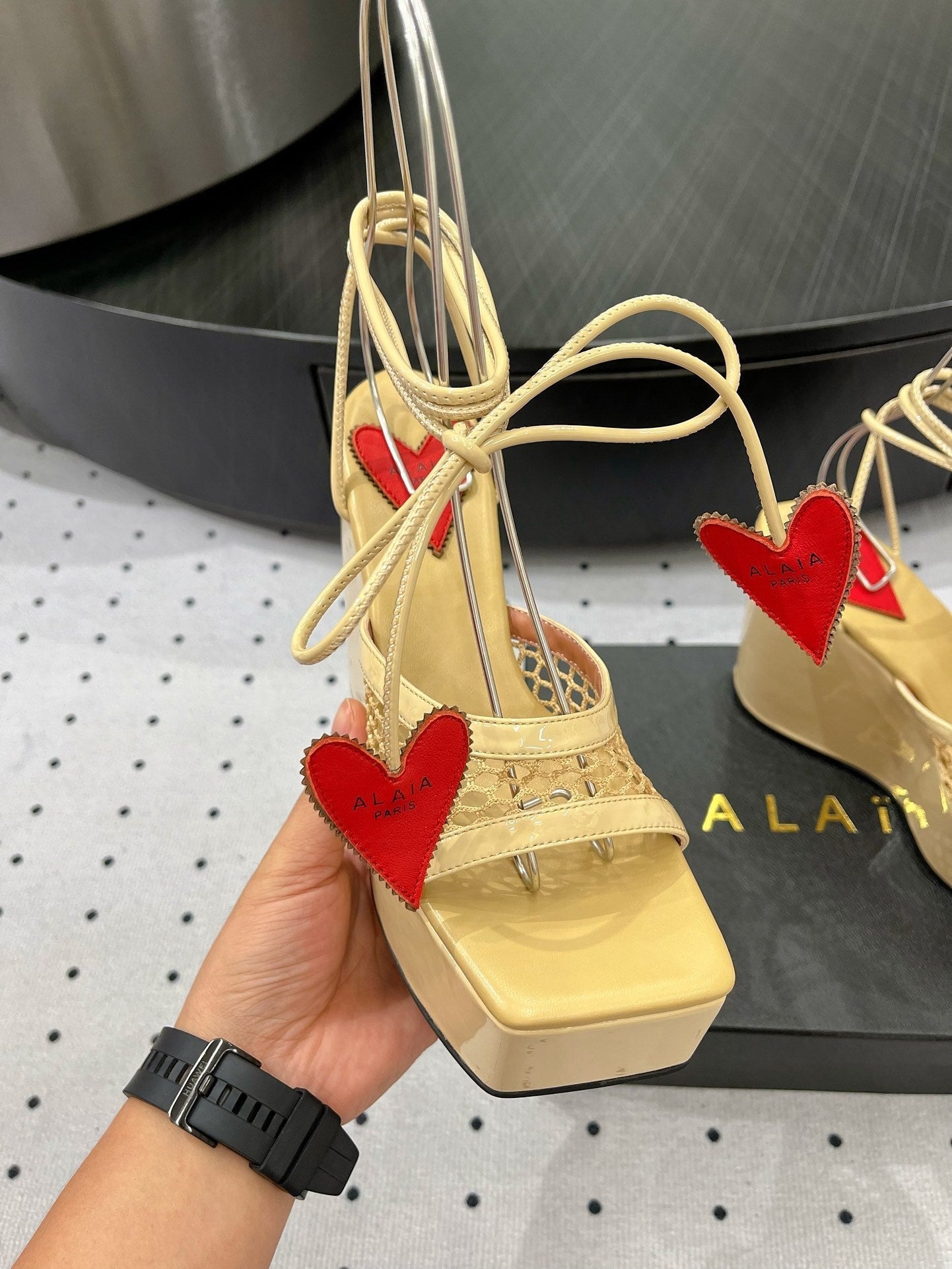 Alaila High Sandal 115mm In Light Yellow Mesh Fabric  954860