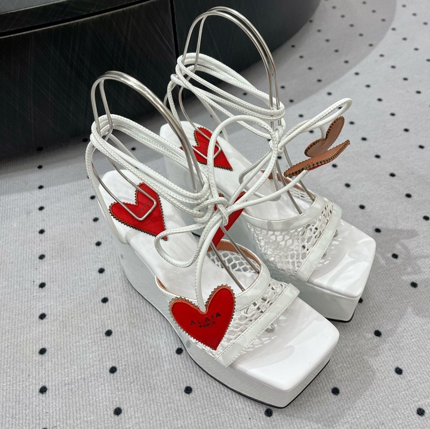 Alaila High Sandal 115mm In White Mesh Fabric 954862