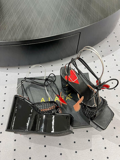 Alaila High Sandal 115mm In Black Mesh Fabric 954864